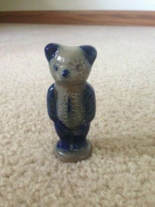 Vintage Beaumont Brothers Pottery Gray & Cobalt Blue Bear Figurine Signed 1990