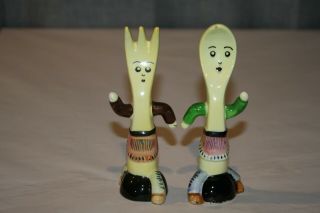 Vintage Fork And Spoon Anthropomorphic Salt & Pepper Shakers Yellow
