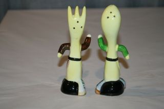 Vintage Fork and Spoon Anthropomorphic Salt & Pepper Shakers Yellow 3
