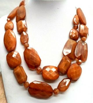 Stunning Vintage Estate Chunky Amber Tone Bead 26 " Necklace 6360w