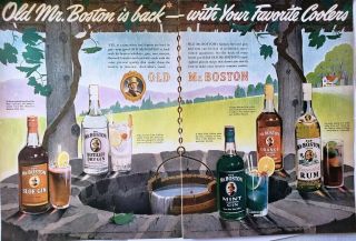 Vintage 1946 Old Mr Boston Gin Print Ad Ephemera Wall Art Decor