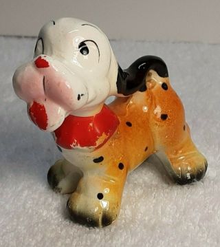 Vintage Cartoon Japan Dog Figurine Ceramic Brown White Spotted Figurine