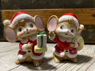 Vintage 80s Homco Ceramic Bisque Figurines Christmas Santa Mice 5405