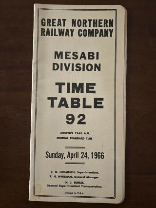 Vintage Great Northern Railway Co Train Timetable 92 - April 24 1966