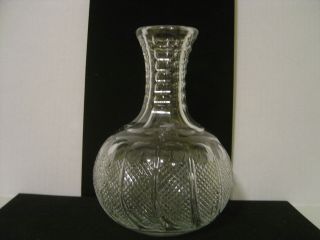 Vintage Cut Glass Water Bottle Or Carafe With Thumbprints And Diamond Points