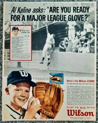 Vintage 1962 Wilson Al Kaline A2000 Baseball Glove Advertisement