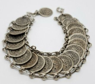 Ornate Vintage Mid Century Faux Respublica Sancti Coin Souvenir Link Bracelet