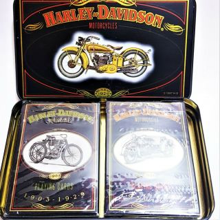 Vintage 90s Harley Davidson Collectible Tin Playing Cards Numbered Set Wrapped