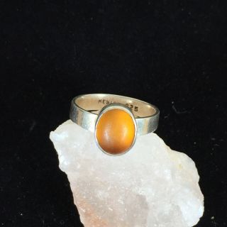 Vintage Sterling Silver Old Pawn Ring Size 8 Cloudy Orange Stone Textured Mexico