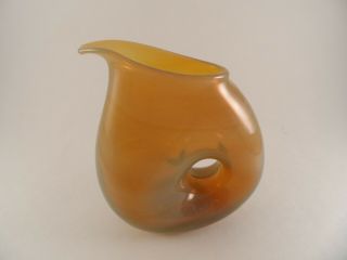Small Vintage Amber Pitcher Creamer 5 " Tall Hand Blown Art Glass