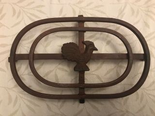 Vintage Cast Iron Rooster Trivet With Feet 11”x6 1/2”x 1 1/2” Large