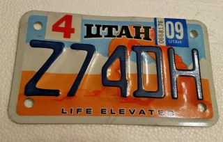 Utah Motorcycle License Plate Life Elevated Z74dh April 2009 Near