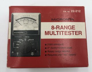 Vintage Micronta 8 Range Multitester 22 - 212 2000 Volt/ohm W/leads
