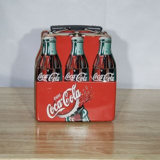 Coca Cola - 6 Pk.  Bottle Tin,  Metal Lunchbox With Handle.  Vintage