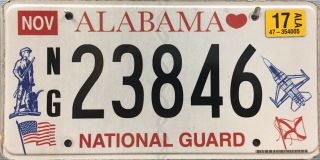 Alabama License Plate National Guard Tag