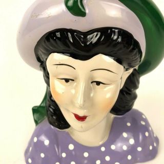 Vintage Lady Head Figurine With Purple Hat Flapper Woman Figurine 2