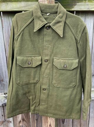 Vintage Wwii Us Military Army Olive Green Cold Weather Field Shirt Wool