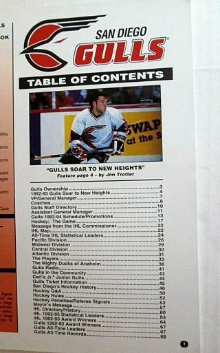 VINTAGE SAN DIEGO GULLS OFFICIAL 1993 - 94 SEASON YEARBOOK HOCKEY AT THE BEACH 2