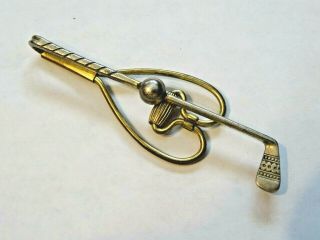 Vintage Gold And Silver Tone Golf Club W/ball Tie Clasp Or Money Clip