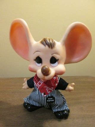 Vtg.  Huron Products Big Ears Mouse Bank Railroad " Ernie Engineer " W/sticker Exc.