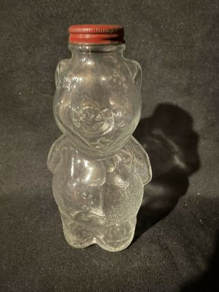 Vintage Snow Crest Bear Bank/refrigerator Clear Glass Bottle