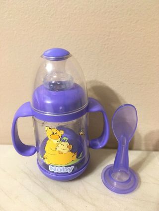 Vintage Nuby Infant Feeder Bottle Baby Cereal Baby Food 4oz With Spoon Purple