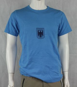 Army Surplus German Blue Pt T - Shirt Short Sleeve Pique Cotton Vintage