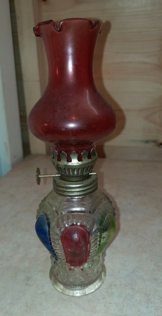 Vintage Miniature Glass Oil Lamp,  Made In Hong Kong