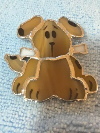 Vintage Stained Glass Puppy Dog Brooch Pin