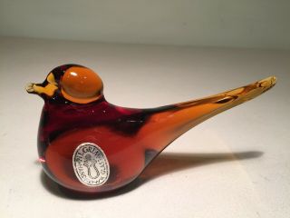 Vintage Pilgrim Hand Blown Art Glass Amber Bird Paperweight Figurine