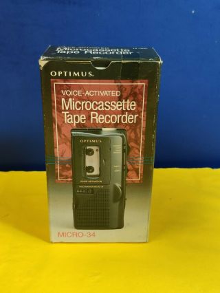 Vintage Optimus Micro - 34 Voice - Activated Tape Recorder W/ Box & 2 Tape.  T