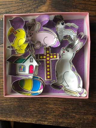 Vintage Fox Run Tin Easter Cookie Biscuit Pastry Dough Cutters 7 Piece Set Bunny