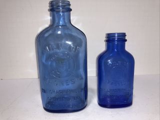 Vintage Phillips Milk Of Magnesia Cobalt Blue Glass Bottle 5 & 7 Inch