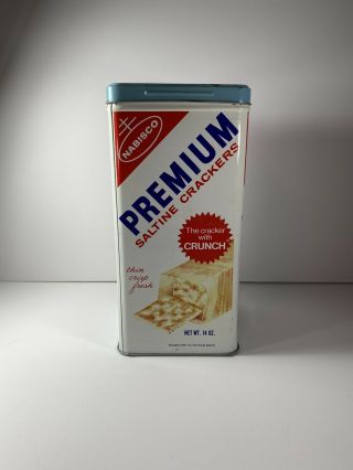 Vintage 1969 Nabisco Premium Saltine Crackers Tin With Blue Lid