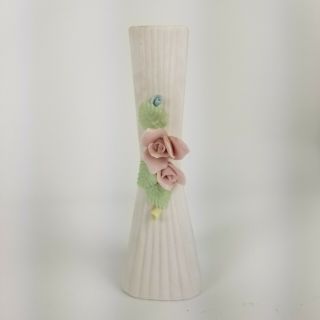 Vintage Porcelain Bud Vase Pink Green Flowers Roses Asian Ardco Japan Made 7 "
