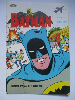 1969 Batman Coloring Book Dc Comics Novaro Mexico Penguin Spanish Vintage