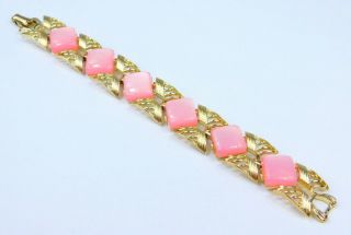 Vintage Coro Pink Moonglow Thermoset Bracelet Square/diamond Shape Gold Tone