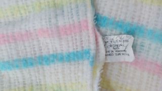 Vintage Baby blanket acrylic white pastel stripes acrylic open weave Beacon USA 2