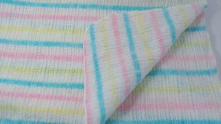 Vintage Baby blanket acrylic white pastel stripes acrylic open weave Beacon USA 3