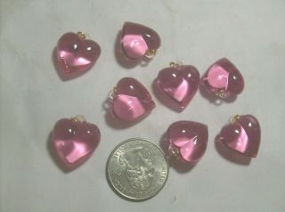 8 Pink Puffy Heart Lucite Charms - - - - - - - - - No Chain - - - - - - - Vintage