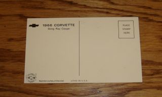 1966 Chevrolet Corvette Sting Ray Coupe Post Card 66 Chevy 2