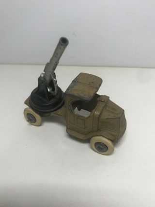 Vintage Tootsietoy Diecast Cream Truck W/ Anti Aircraft Turret Made In U.  S.  A