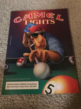 Vintage 1992 Joe Camel Cigarettes Print Ad " Camel Lights " Pool Cue 1990s Rare