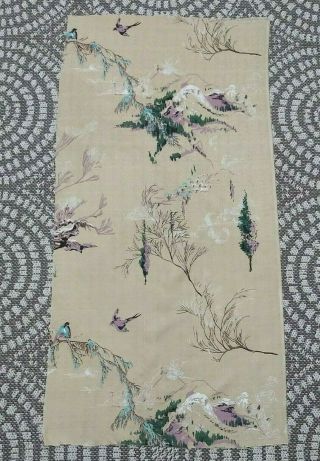 Antique Vintage 100 Silk Fabric Textured Asian Silk Screen Print Trees Bird