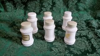 Vtg Milk Glass Spice Jars Rope Scroll Container Set Of 6 Odd Lids On Two