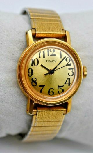 Vintage 1980s Ladies Timex Mechanical Gold Tone Flex Band Watch,  Analog,  Running