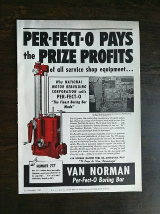 Vintage 1941 Van Norman Per - Fect - O Boring Bar Full Page Ad