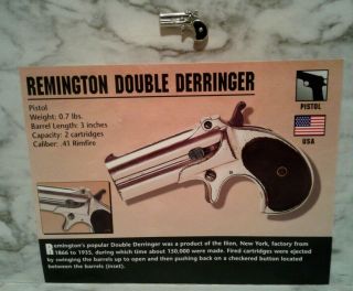 Vntg Derringer Pocket Pistol Lapel Pin Tie Tack & Information File Card
