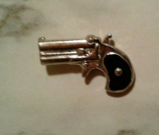 Vntg DERRINGER Pocket Pistol LAPEL PIN Tie Tack & INFORMATION FILE CARD 2