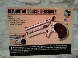 Vntg DERRINGER Pocket Pistol LAPEL PIN Tie Tack & INFORMATION FILE CARD 3